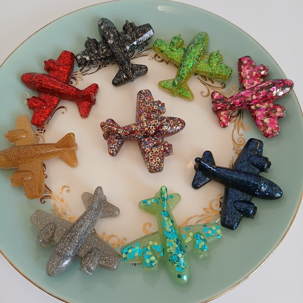 Retro Confetti Resin Fighter Plane Brooch- pinup, rockabilly, select your color